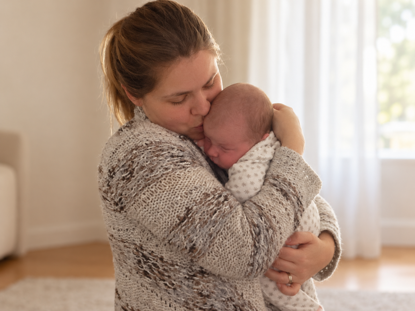 Victoria kissing her baby son as she holds him